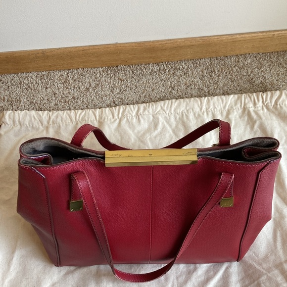 J.Crew Women’s Red Leather Tote Bag Shoulder Bag Purse w/ Dust Bag - Picture 7 of 16